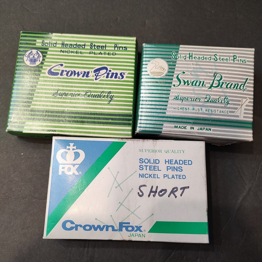 Lot of 3 Boxes Vintage sewing straight pins Solid Head Nickel Plated Made Japan